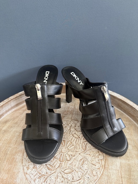 Dkny Shoes - DKNY Black Strappy Zip Mule Heels
